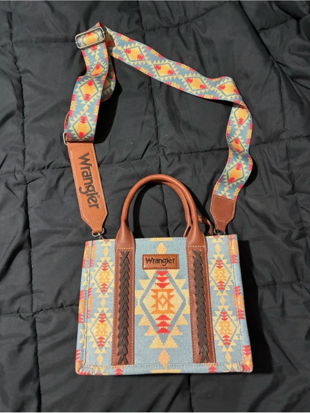 Wrangler Multicolor Aztec Canvas Crossbody with Tan Accents